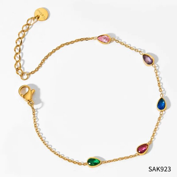 18K GOLD DIPPED FINE BRACELET WITH MULTICOLORED CUBIC ZIRCONIA ALONG THE LINE - Picture 2 of 2